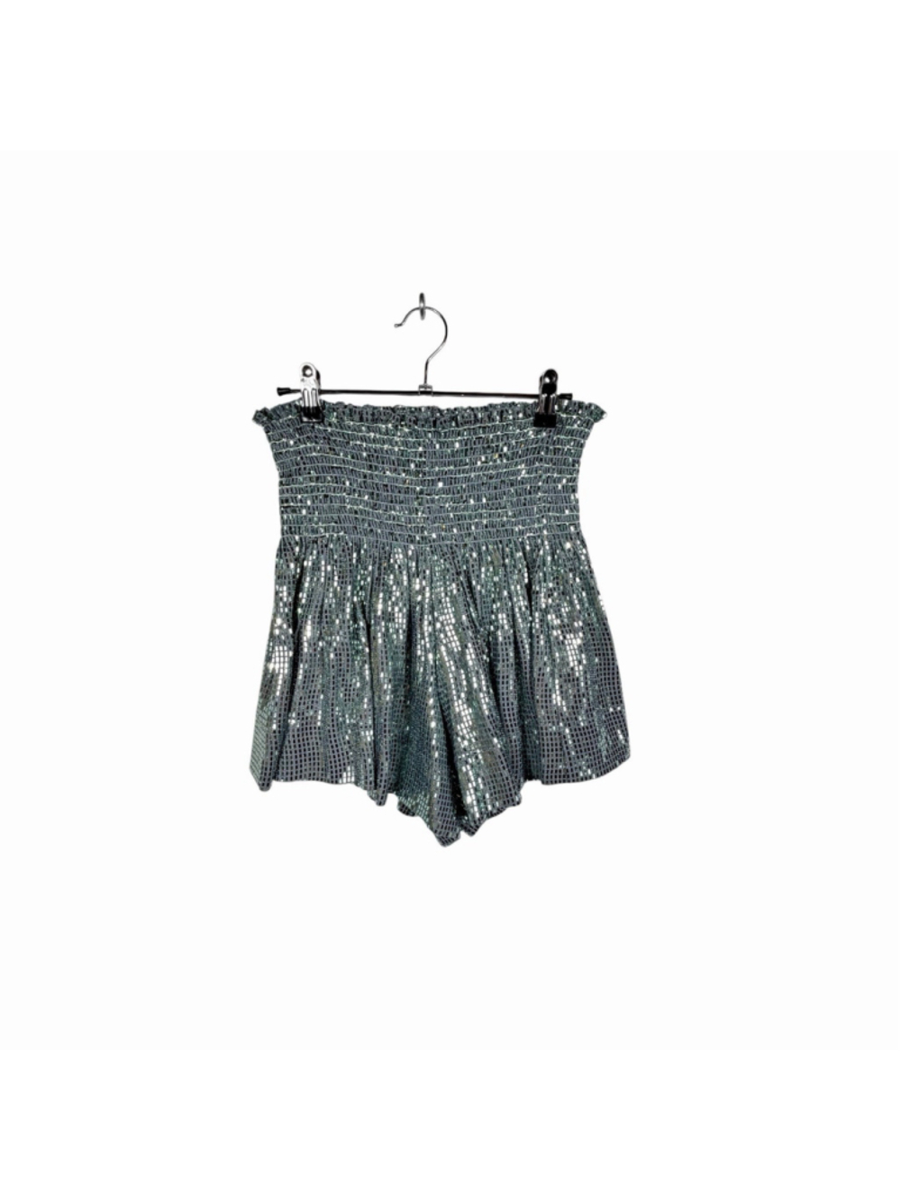 Queen of Sparkles Blue Shiny Pleated Metallic High Waist Women Shorts Size Small - Picture 2 of 10